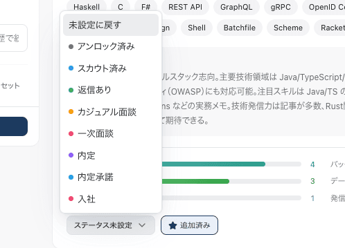 ステータス管理ができる